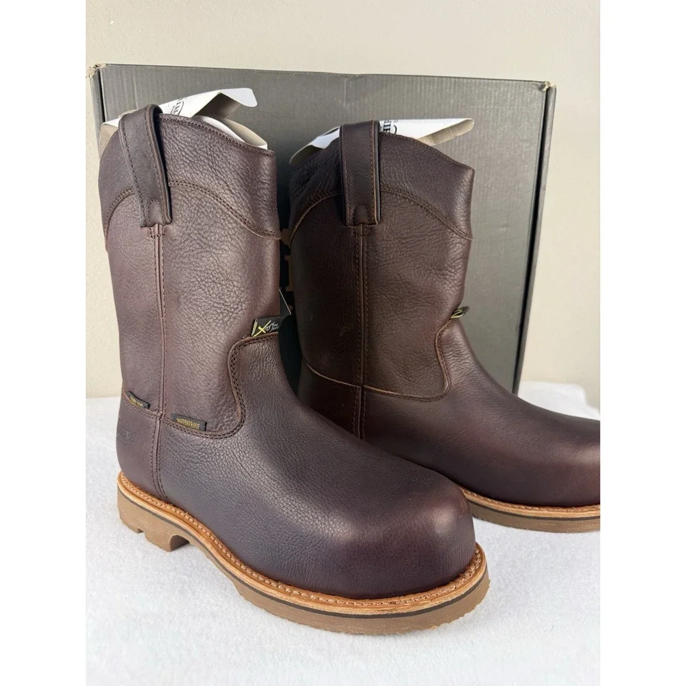 Chippewa Work Boots Mens 8D Waterproof Steel Toe Brown Leather Logger Boots NIB‎